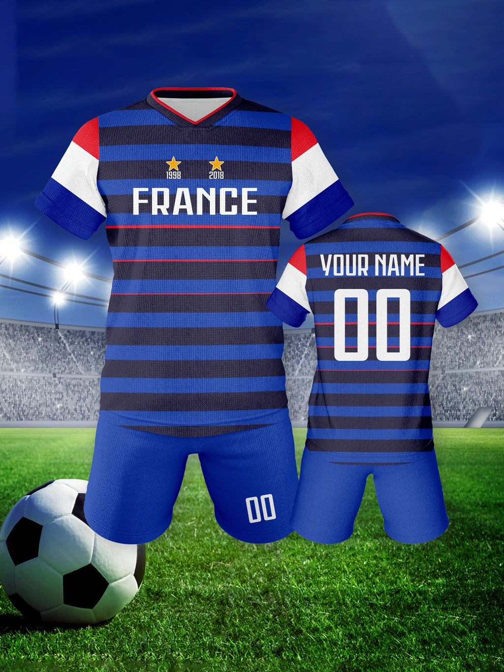 Personalized Soccer Jersey Shorts France Kids Football Shirts with Name Number Team Training Outfit Breathable Youth Soccer Kit
