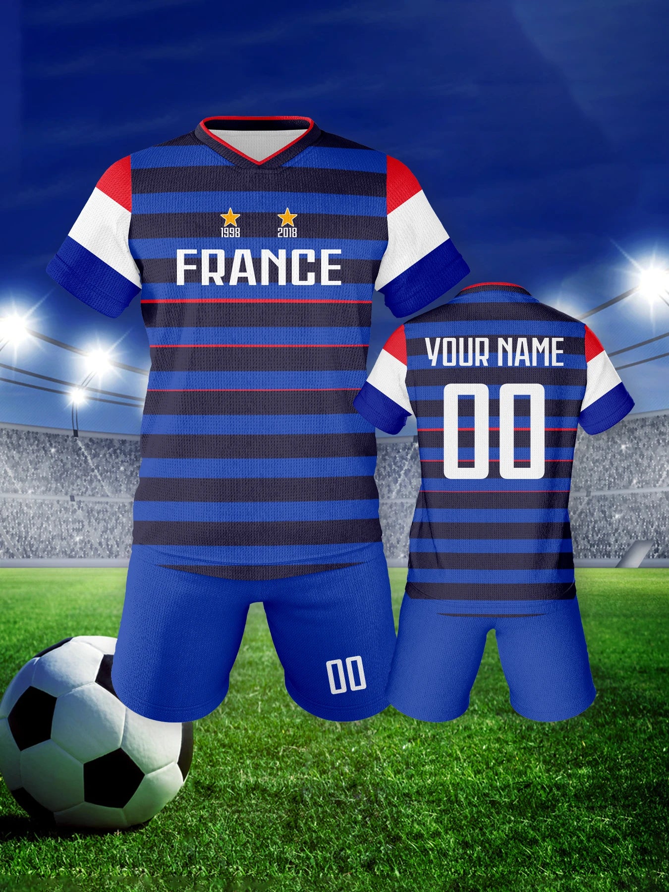 Personalized Soccer Jersey Shorts France Kids Football Shirts with Name Number Team Training Outfit Breathable Youth Soccer Kit