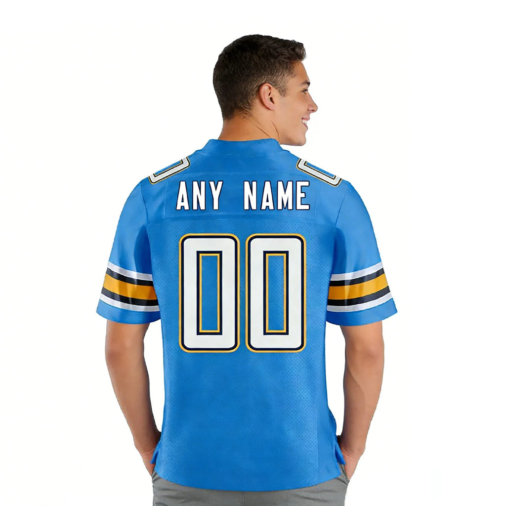 Custom American Football Jersey Blue White Personalized Printed Team Name Number Men Women Youth Kids Sports Fans Gift Uniform