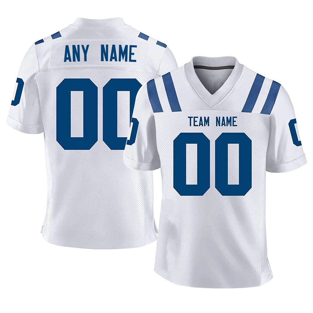 Custom White Blue American Football Jersey for Men Women Youth Kids Personalized Printed Team Name Number Sportwear Fans Gift