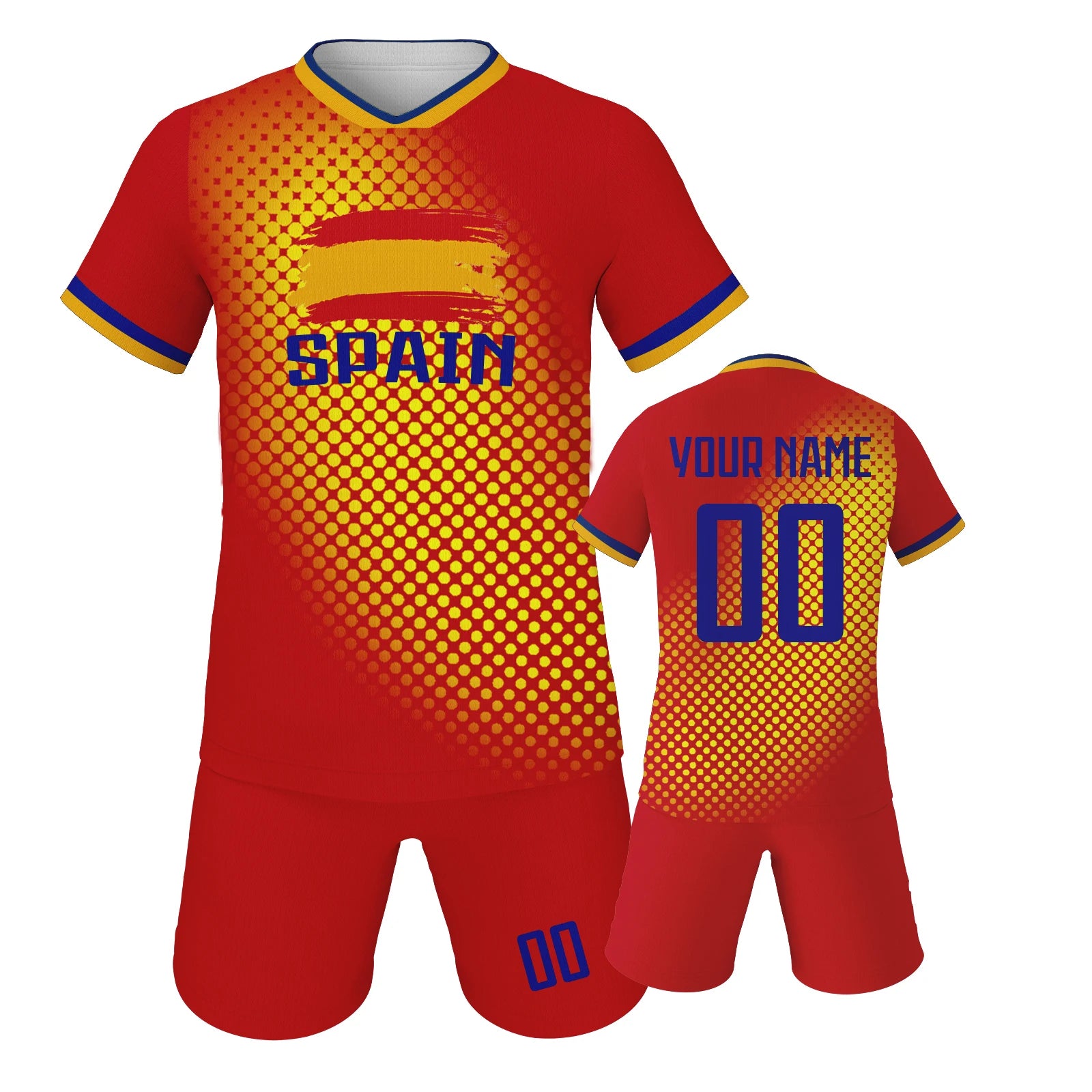 Spain Custom Soccer Jersey Sets Football Kit Kids Training Outfit Club Personalized Name Number Soccer Uniform for Boys ï¼?Girls