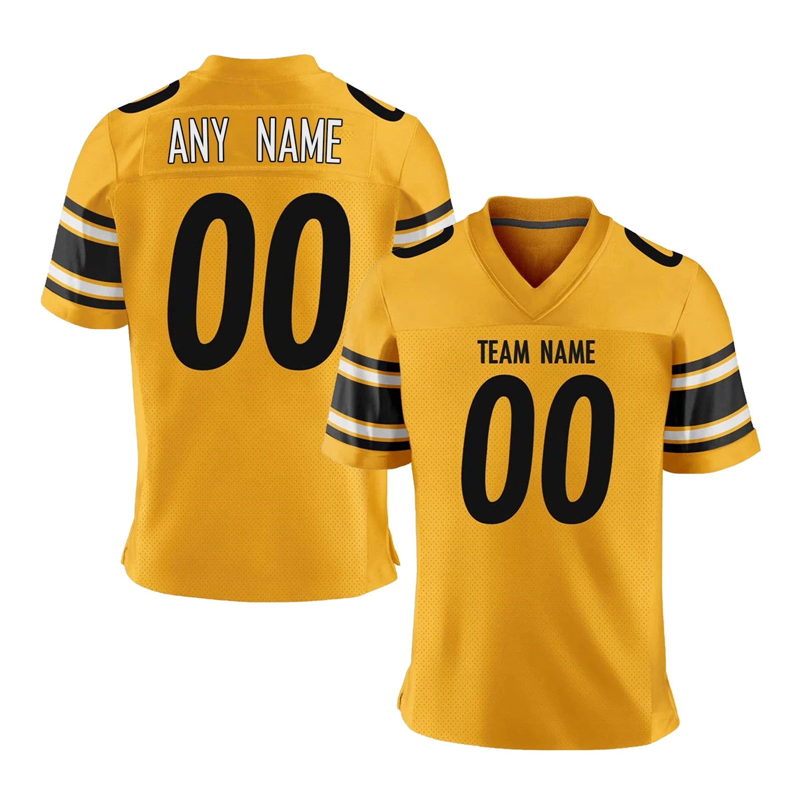 Personalized American Football Jersey Gold Short Sleeves, Printed Team Name Number Football Top, Men Women Youth Kids Fans Gift