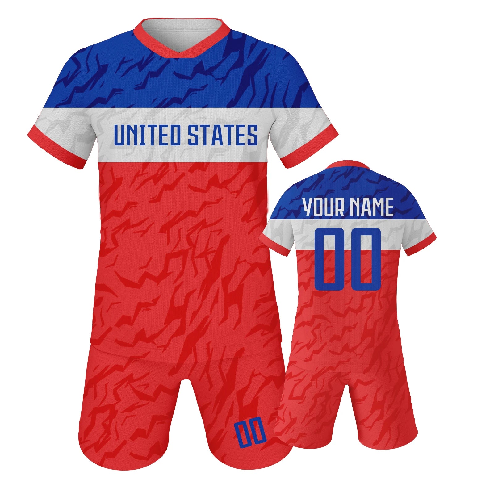 USA Kids Football Set Custom Soccer Jersey Shorts Personalized Name Number Team Training Uniform for Boys Girls Youth Fans