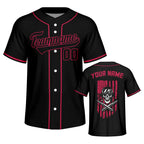 Custom Black Baseball Jersey with Skull Personalized Name Number Shirt Men Women Youth Kids Party Halloween Streetwear