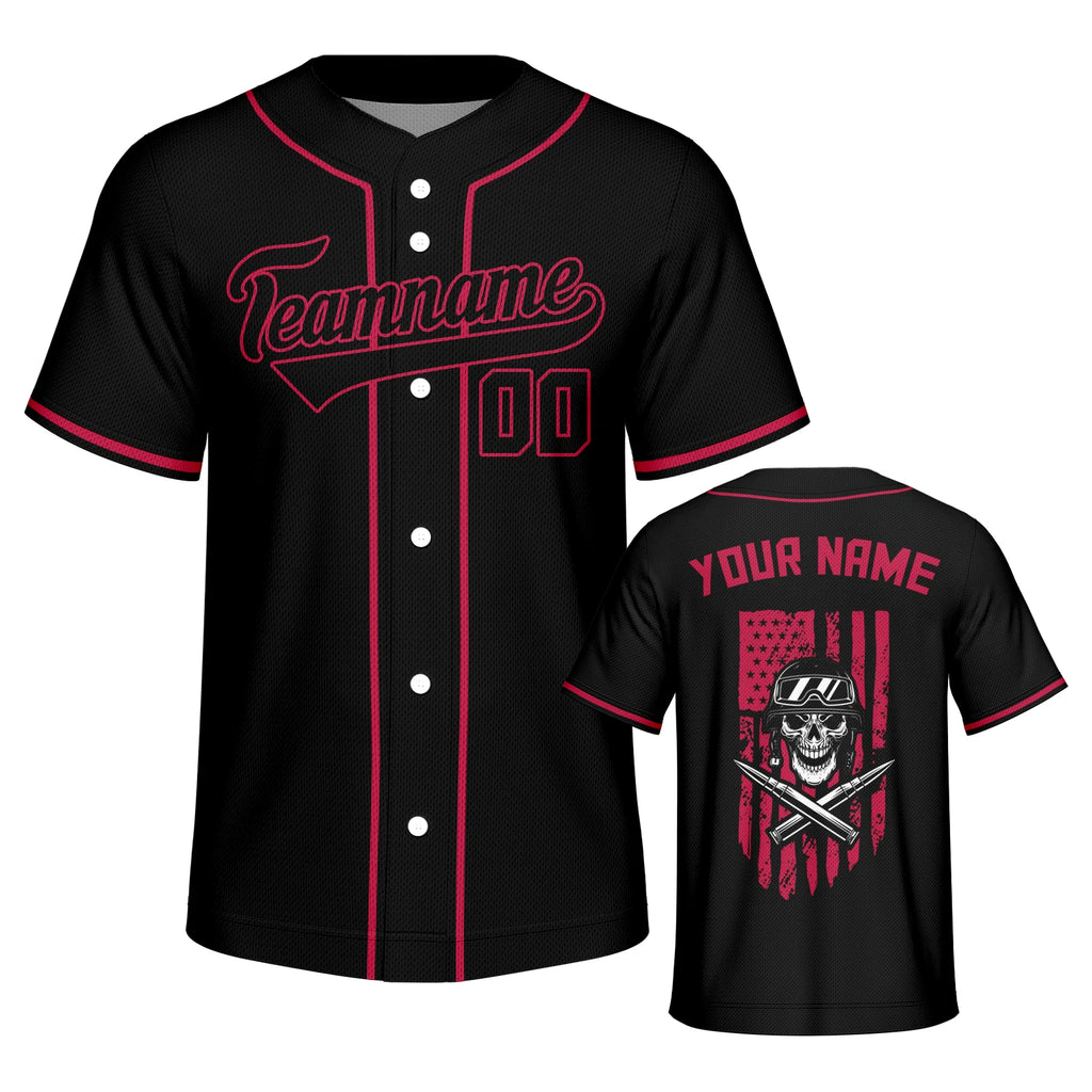 Custom Black Baseball Jersey with Skull Personalized Name Number Shirt Men Women Youth Kids Party Halloween Streetwear