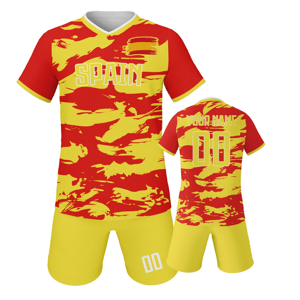 Spain Custom Soccer Jersey Sets Football Kit Kids Training Outfit Club Personalized Name Number Soccer Uniform for Boys ï¼?Girls