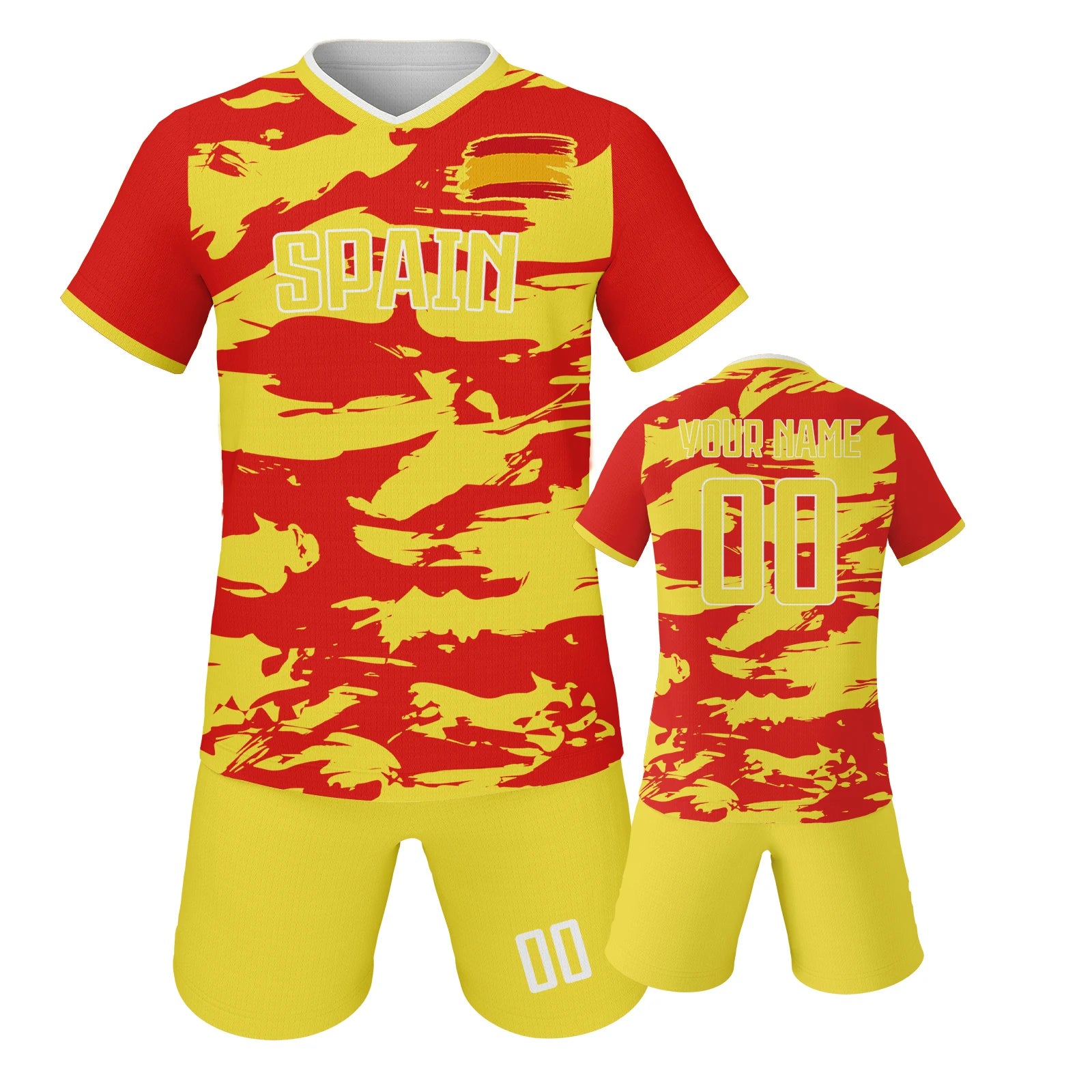 Spain Custom Soccer Jersey Sets Football Kit Kids Training Outfit Club Personalized Name Number Soccer Uniform for Boys ï¼?Girls