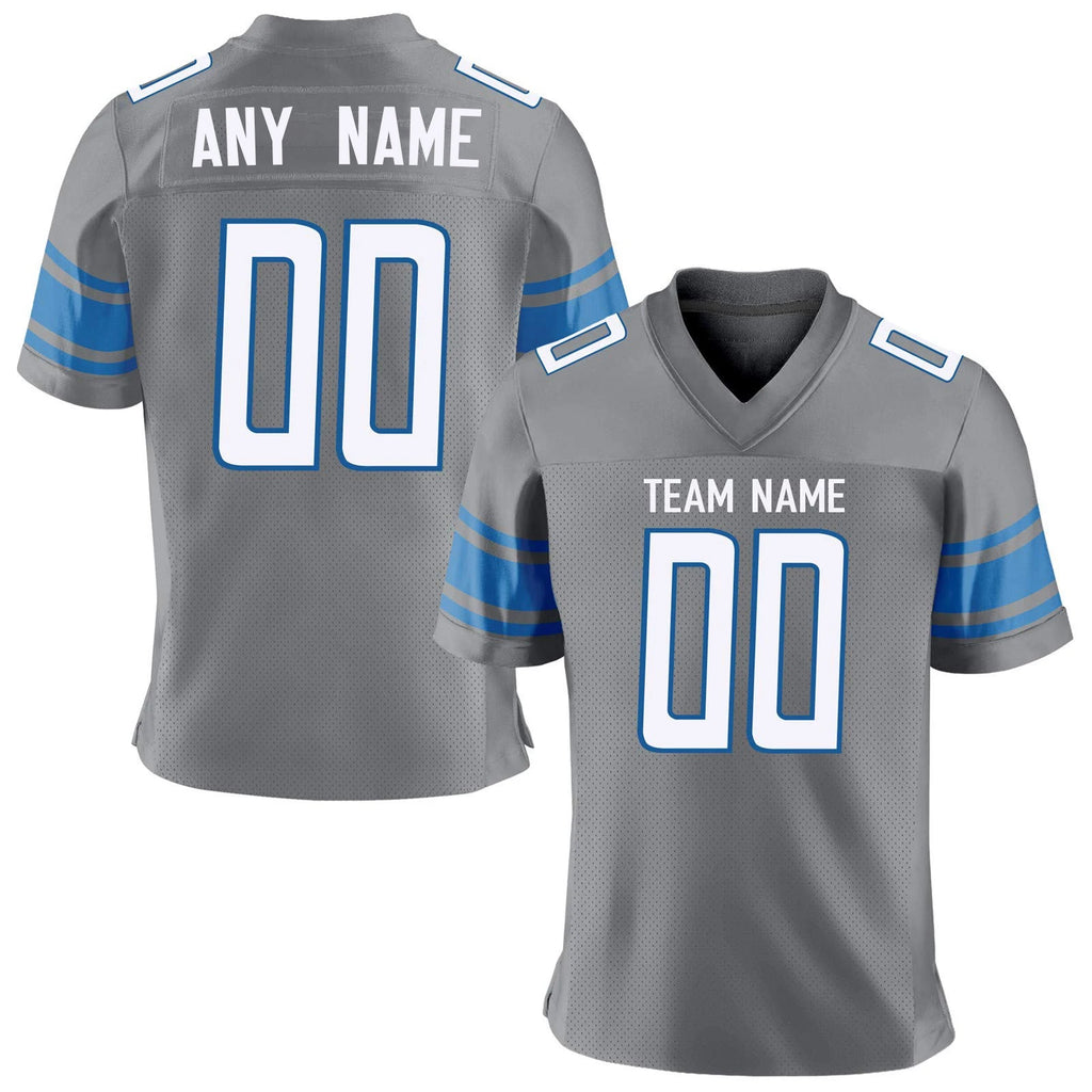 Custom American Football Jersey Personalized Printed Team Name Number Training Uniform Blue Gray Fans Gift for Adults Kids