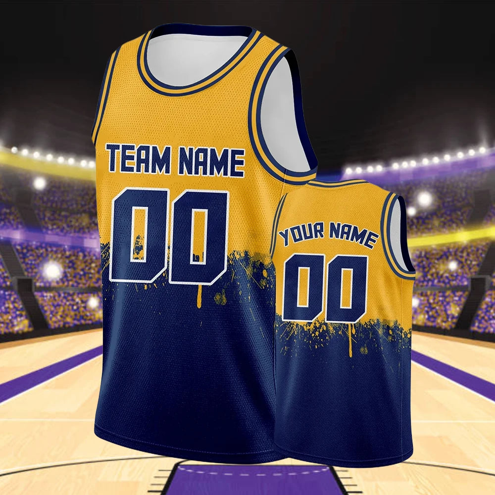 Custom Basketball Jersey Gold Navy Personalized Printed Your Own Name Number Logo Men/Women/Kids Quick Dry Sleeveless Shirts