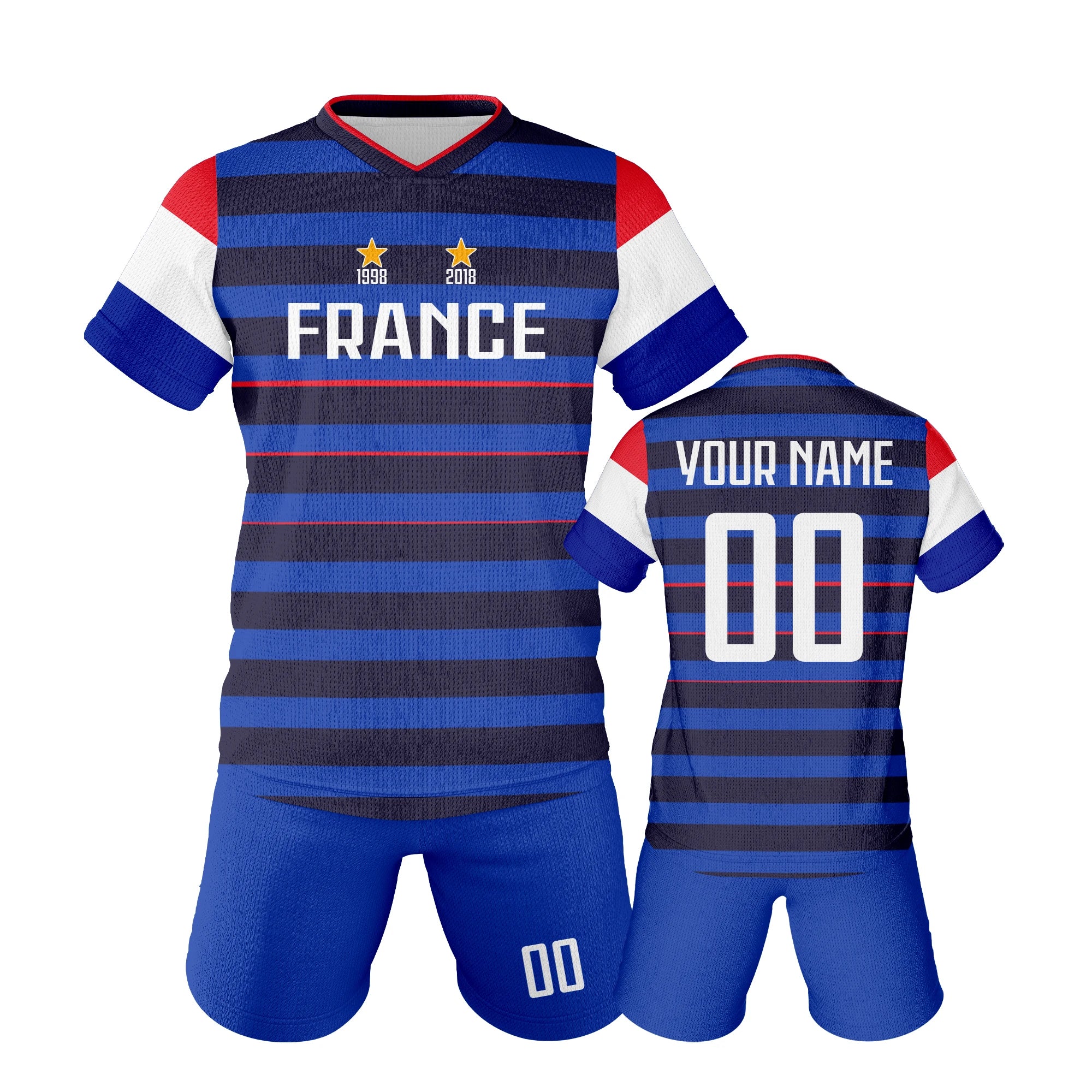 Personalized Soccer Jersey Shorts France Kids Football Shirts with Name Number Team Training Outfit Breathable Youth Soccer Kit
