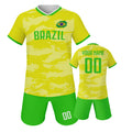 Custom Soccer Jersey Set Brazil Personalized Name Number Football Shirt for School Team Club Kids Youth Practice Soccer Uniform