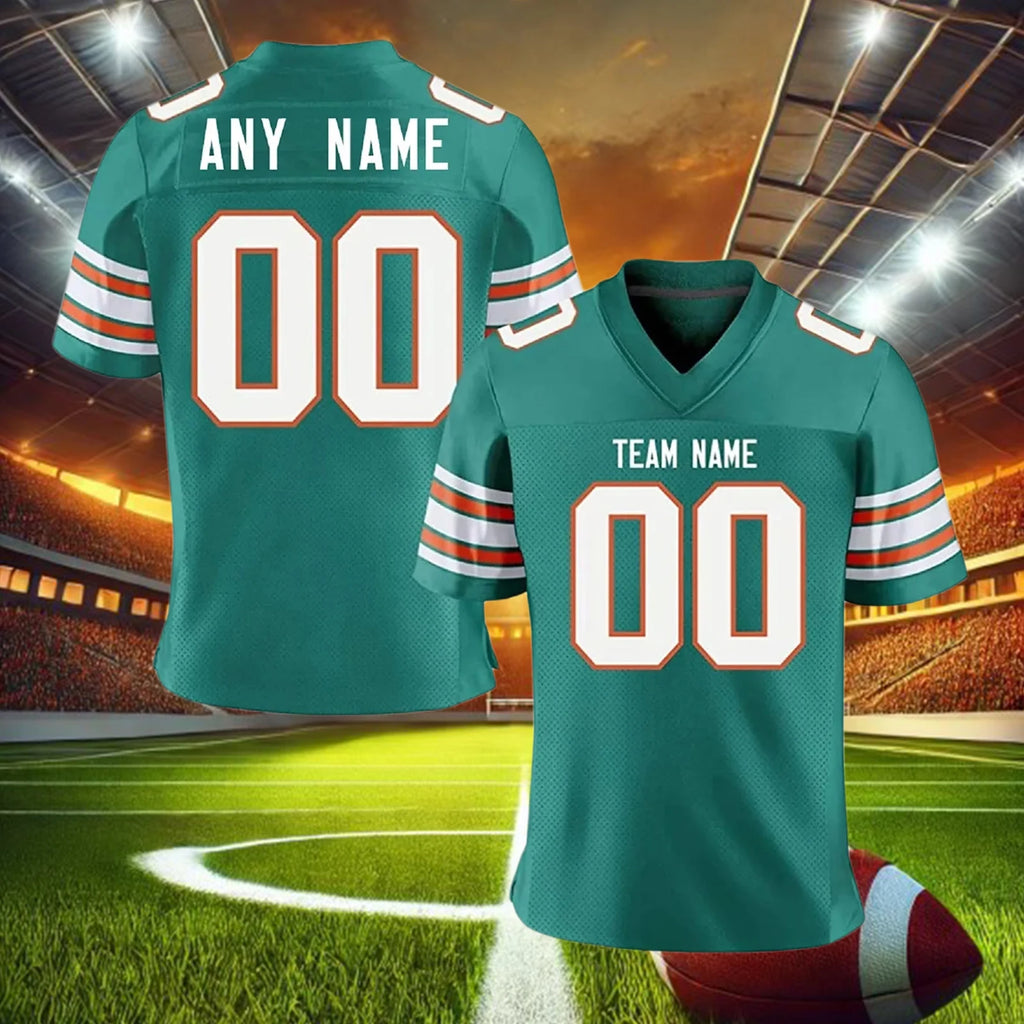 Personalized Aqua American Football Jersey Custom Printed Team Name Number for Men Women Kids Youth Football Uniform