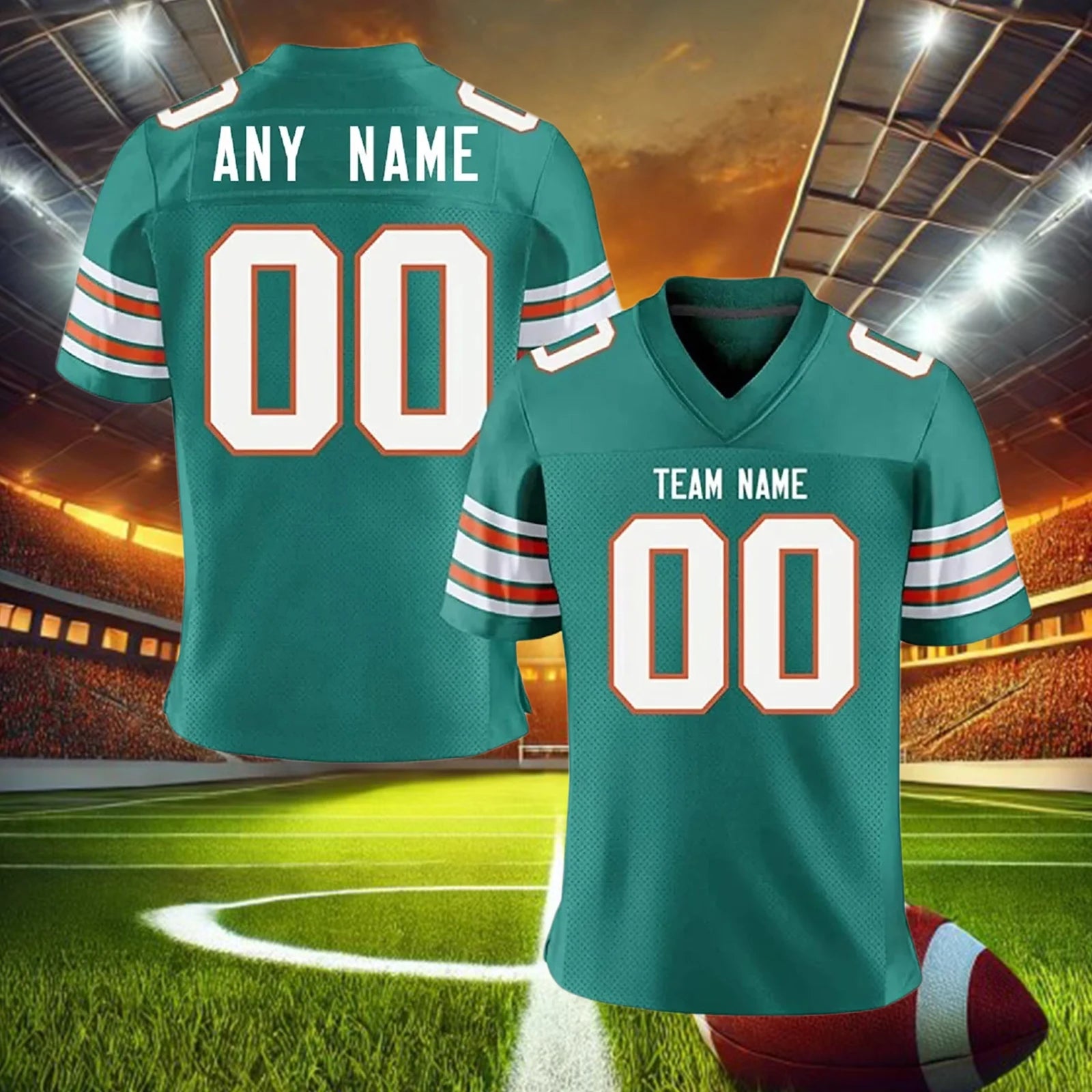 Personalized Aqua American Football Jersey Custom Printed Team Name Number for Men Women Kids Youth Football Uniform