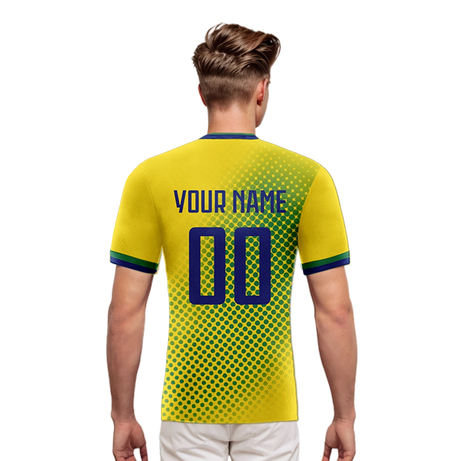 Personalized Brazil Soccer Jersey Custom Name Number Breathable V-Neck Football Team Shirt for Men Women Kids