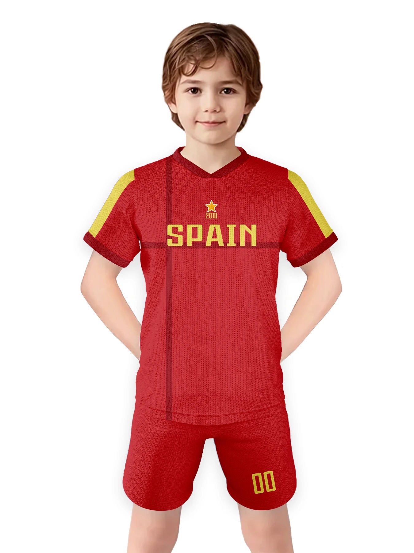 Spain Custom Soccer Jersey Sets Football Kit Kids Training Outfit Club Personalized Name Number Soccer Uniform for Boys ï¼?Girls