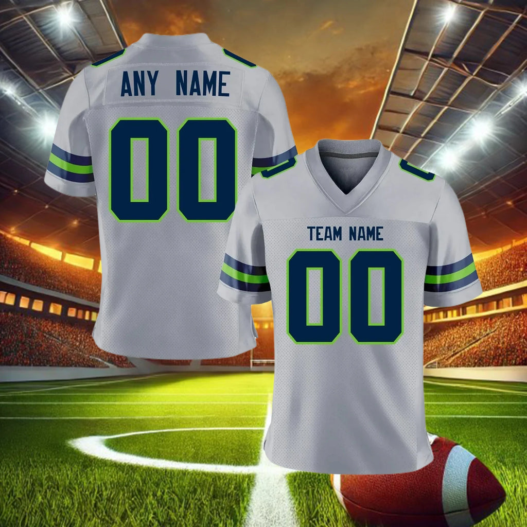 Personalized Gray Green American Football Jersey Custom Print Team Name Number Training Jersey Men Women Youth Fans Shirt