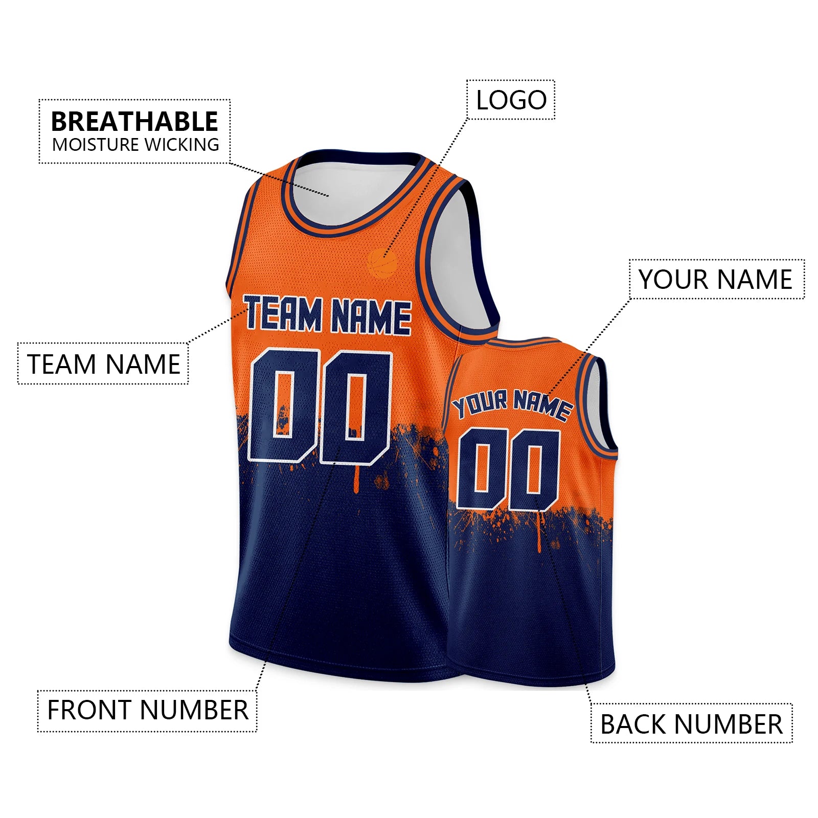 Custom Basketball Jersey Gold Navy Personalized Printed Your Own Name Number Logo Men/Women/Kids Quick Dry Sleeveless Shirts