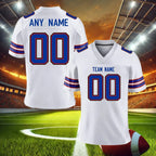 Custom American Football Jersey, Personalized Blue White Team Shirt with Printed Name and Number, Fan Gift for Men Women Youth
