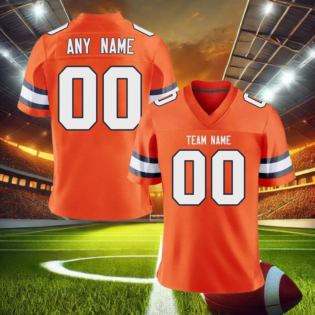 Custom Orange American Football Jersey Sublimation Printed Name Number Team Training Shirt Women Men Youth Kids Fans Gift
