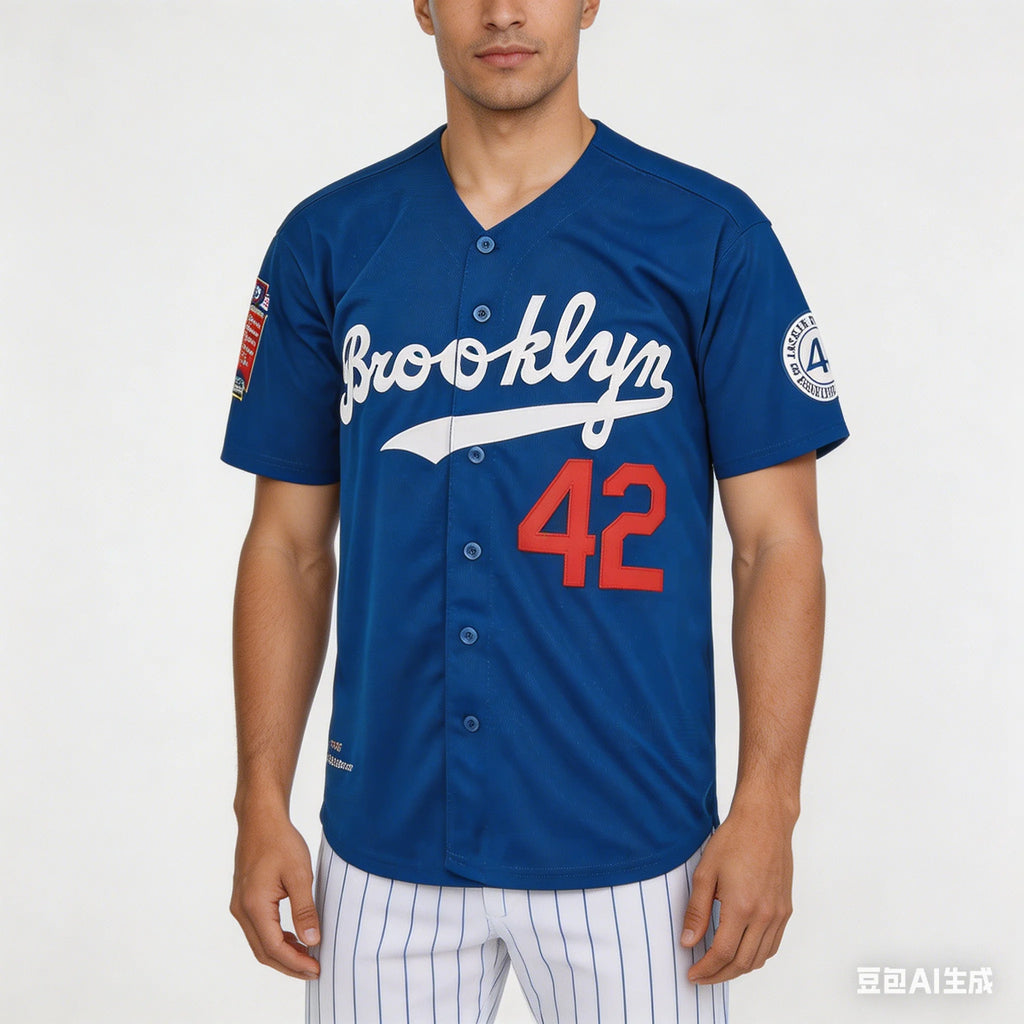 SEASONMARK 2026 Men's Royal Blue Legend 3D Printed Vintage Baseball Jersey Hip Hop 42 Vintage Style Streetwear