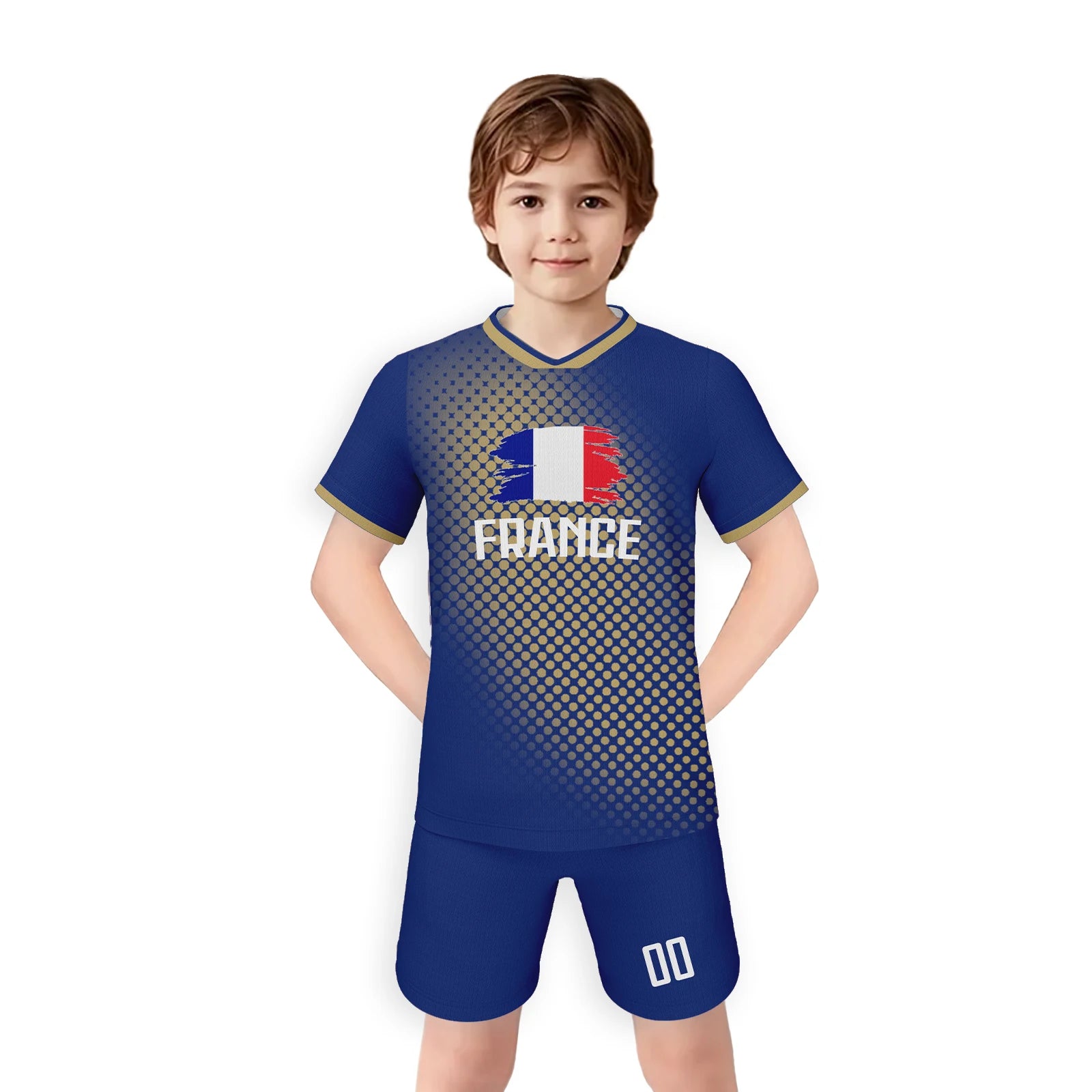 France Kids Football Jersey Custom Soccer Kit Youth Team Uniform Personalized Name Number Training Set Boys Girls Fans Gift