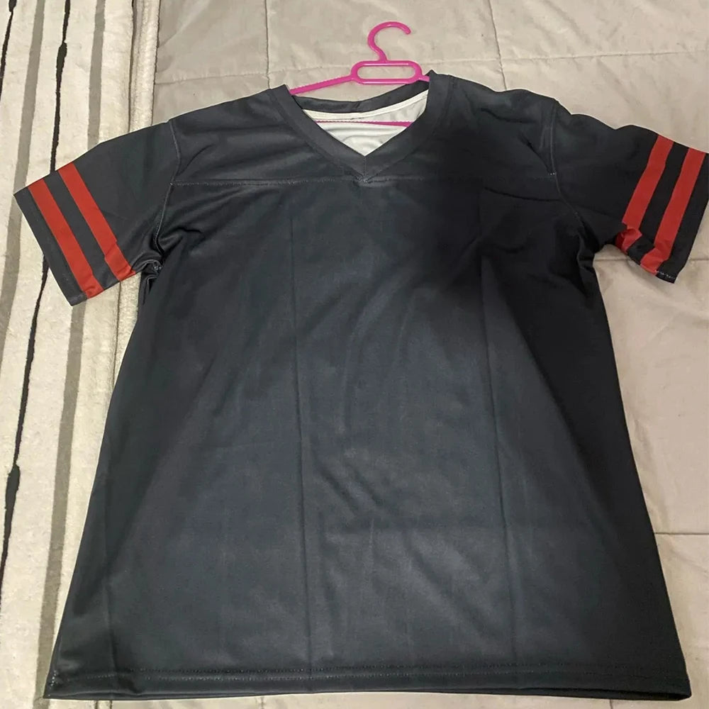 Custom American Football Jersey, Black Red Football Shirt, Personalized Printed Team Name Number, Men Women Youth Kids Jerseys