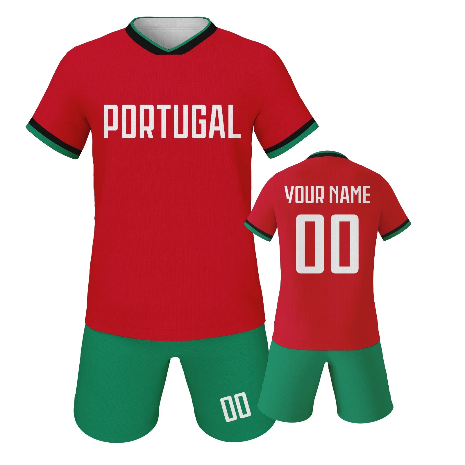 Custom Kids Portugal Soccer Jersey Set with Name Number Personalized Football Kit Team Club Uniforms Boys Girls Soccer Gifts