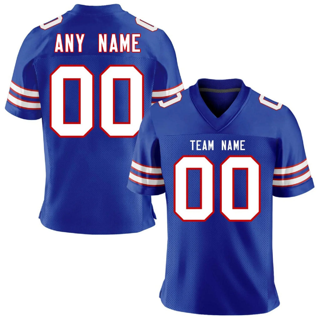 Custom American Football Jersey, Personalized Blue White Team Shirt with Printed Name and Number, Fan Gift for Men Women Youth