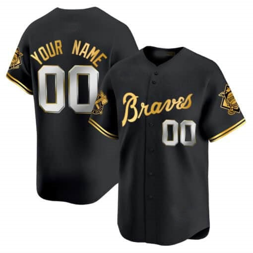 Custom Atlanta Braves Peaches n¡¯ Cream Vapor Premier Limited Jersey ¨C Black Gold MWATKINS