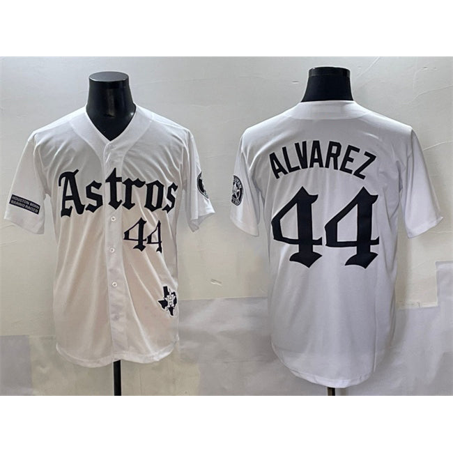 Houston Astros #44 Yordan Alvarez White MWATKINS Gothic 'Houston Born Barrio Raised' Limited Stitched Jersey
