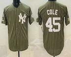 New York Yankees #45 Gerrit Cole Olive MWATKINS Pinstripe 2026 Armed Forces Day Salute To Service Jersey