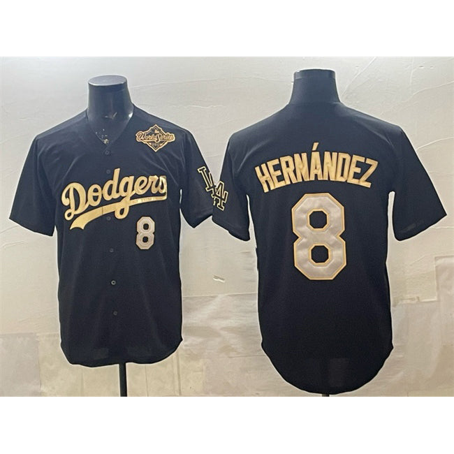 Los Angeles Dodgers #8 Enrique Hernandez Black Gold MWATKINS 2025 World Series Patch Limited Stitched Jersey