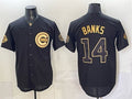 Chicago Cubs #14 Ernie Banks Black Gold MWATKINS 150th Anniversary Patch Stitched Jersey