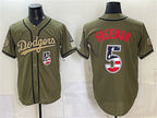 Los Angeles Dodgers #5 Freddie Freeman Olive MWATKINS 2026 Armed Forces Day 250 Fourth of July Stitched Jersey