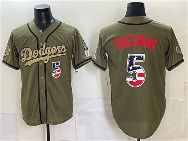 Los Angeles Dodgers #5 Freddie Freeman Olive MWATKINS 2026 Armed Forces Day 250 Fourth of July Stitched Jersey