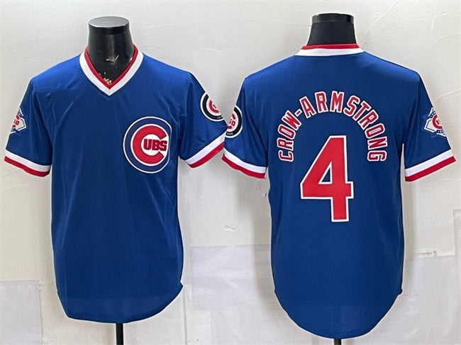 Chicago Cubs #4 Pete Crow-Armstrong Royal MWATKINS 150th Anniversary Throwback Vapor Limited Stitched Jersey