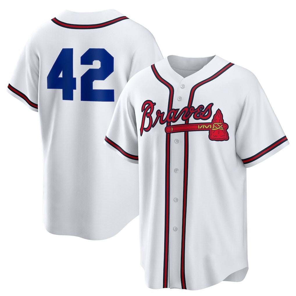 Atlanta Braves #42 Jackie Robinson White MWATKINS Home 2025 Day Replica Jersey