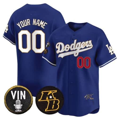 Custom Los Angeles Dodgers Vin Patch & Kobe Bryant Signature Vapor Premier Limited Jersey ¨C Royal MWATKINS