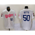 Los Angeles Dodgers #50 Mookie Betts White Pink MWATKINS Vin & Kobe Patch Stitched Jerseys