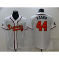 Atlanta Braves #44 Hank Aaron 2022 White Gold MWATKINS World Series Champions Program Cool Base Stitched Jersey