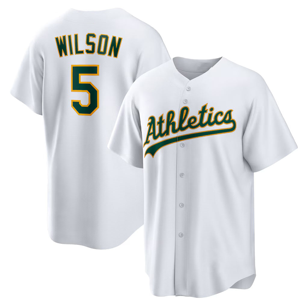 Oakland Athletics #5 Jacob Wilson White MWATKINS Home Replica Jersey