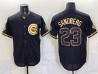 Chicago Cubs #23 Ryne Sandberg Black Gold MWATKINS 150th Anniversary Patch Stitched Jersey