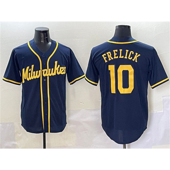 Milwaukee Brewers #10 Sal Frelick Navy MWATKINS Cool Base Stitched Jersey