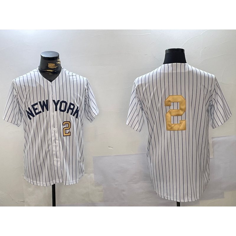 New York Yankees #2 Derek Jeter White MWATKINS Pinstripe Without Name Fashion Cool Base Jerseys