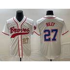 Atlanta Braves #27 Austin Riley Number White MWATKINS Cool Base With Patch Stitched Jersey