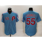 Philadelphia Phillies #55 Ranger Suarez Number Light Blue MWATKINS Cooperstown Cool Base Jersey