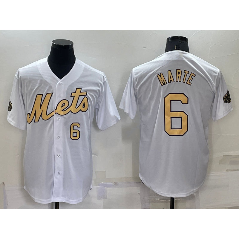 New York Mets #6 Starling Marte Number White MWATKINS 2022 All Star Stitched Cool Base Jersey