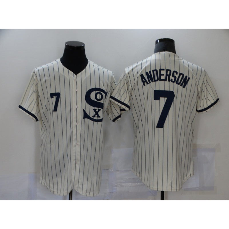 Chicago White Sox #7 Tim Anderson 2021 Cream MWATKINS Navy Field of Dreams Number Flex Base Stitched Jersey