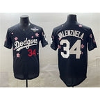 Los Angeles Dodgers #34 Fernando Valenzuela Black MWATKINS 2025 World Series Patch Tokyo Series Limited Stitched Jersey