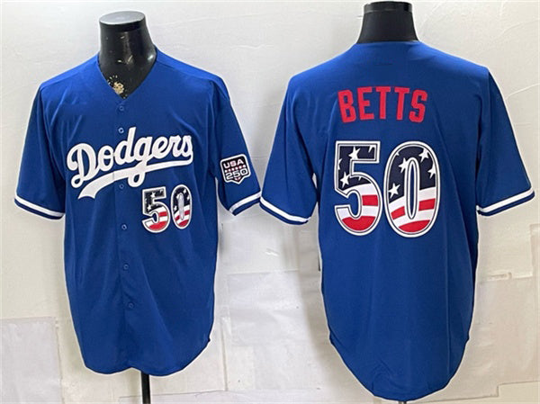 Los Angeles Dodgers #50 Mookie Betts Royal MWATKINS 250 Fourth of July Stitched Jersey